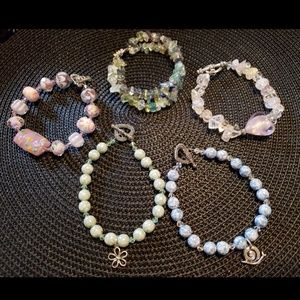 Pretty pastel glass beaded bracelets silver plated
